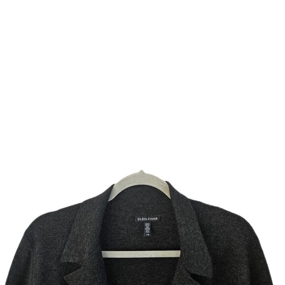 Eileen Fisher 100% Merino Wool Sweater Blazer Button Front Gray L - Picture 2 of 11